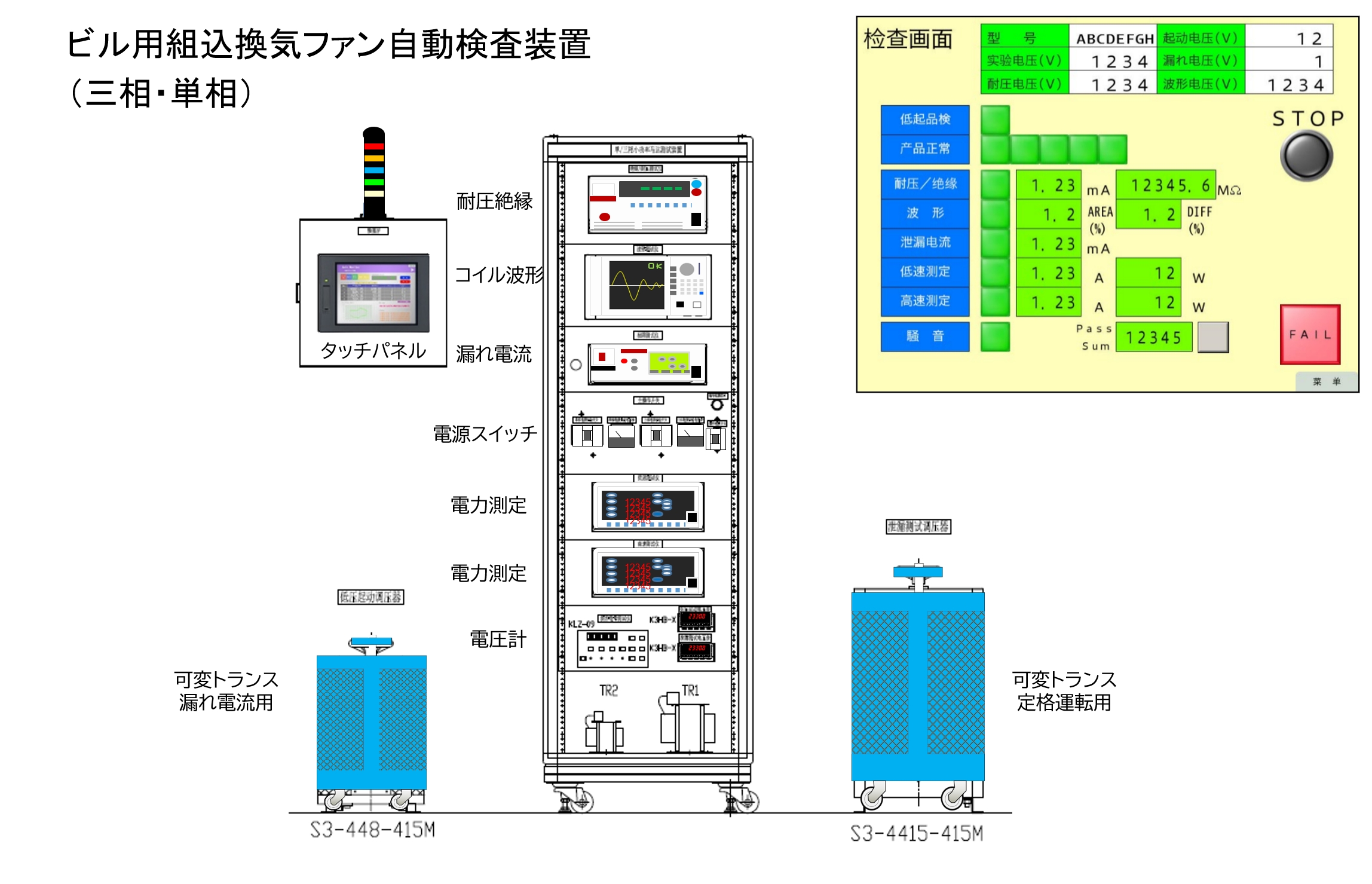 ビル用組込換気ファン自動検査装置