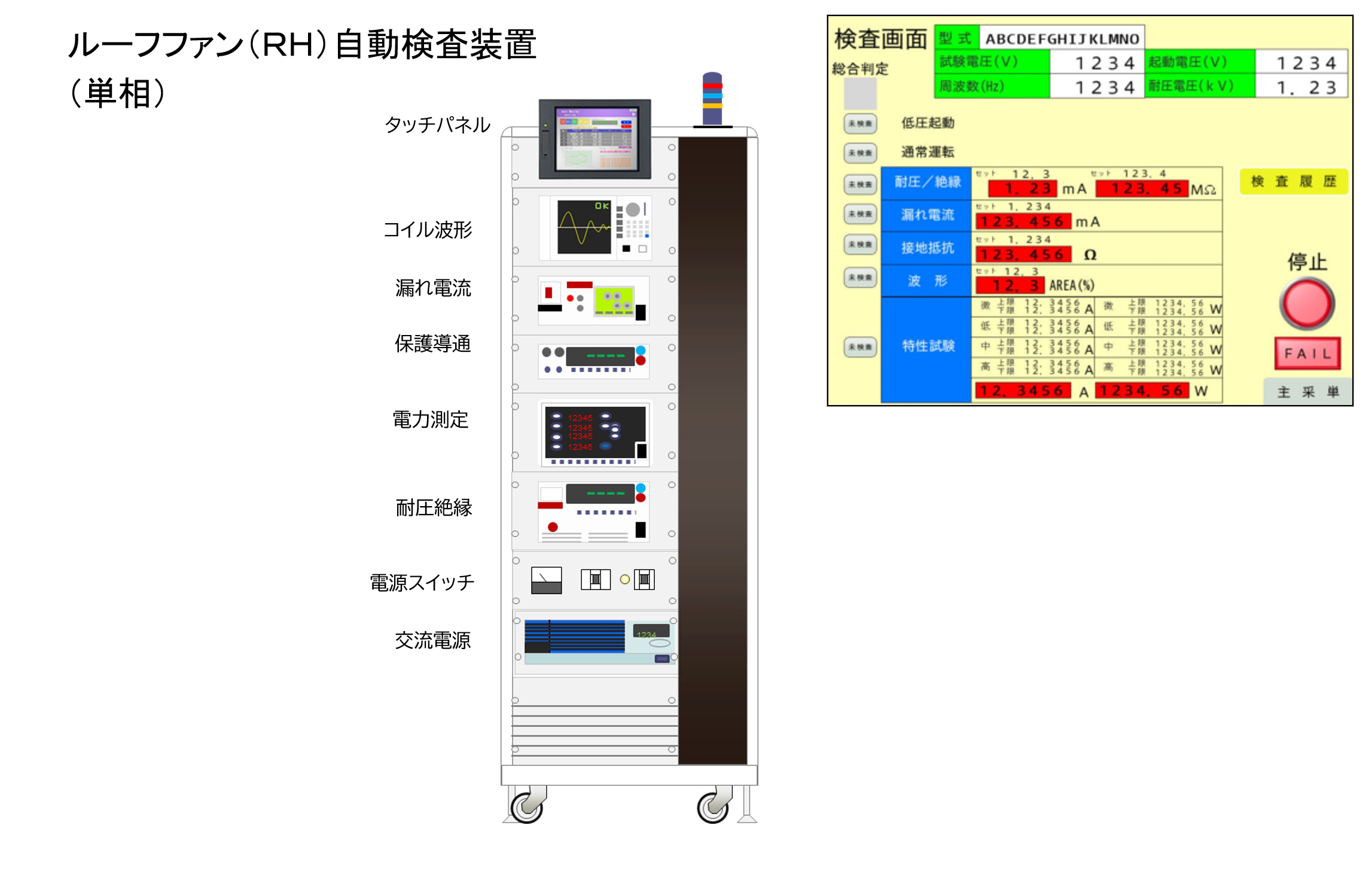 ビル用組込換気ファン自動検査装置